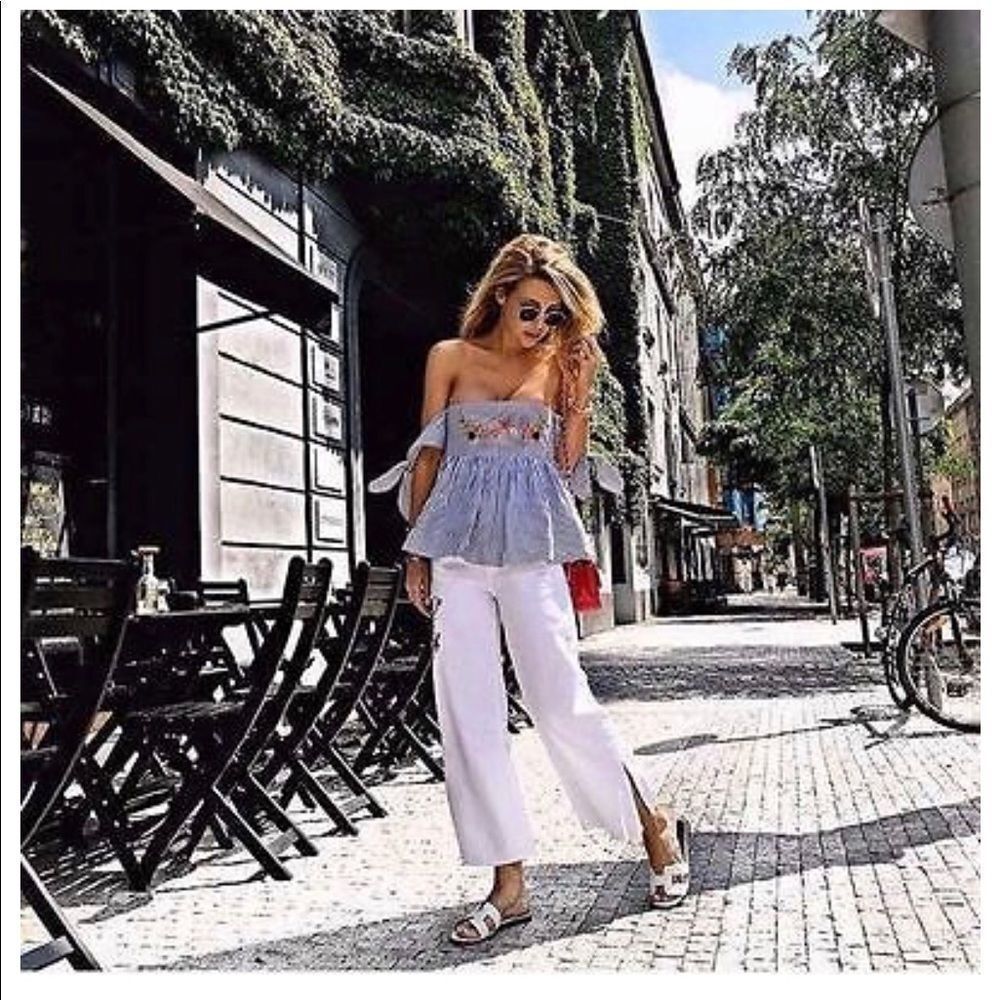 ✨TRAFALUC OFF SHOULDER STRIPED EMBROIDERY TOP✨ - Picture 3 of 8
